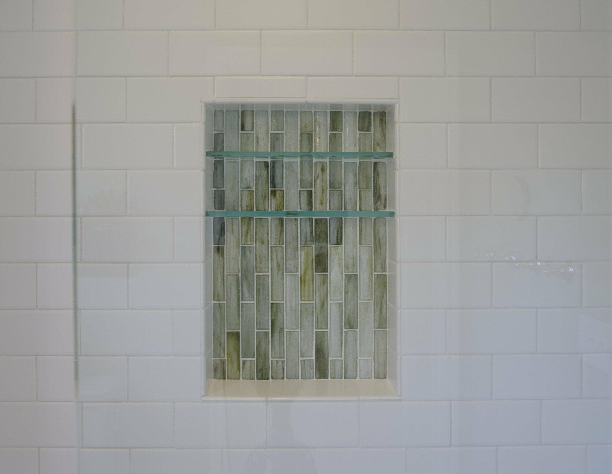 portland, or | friedman bathroom remodel, friedman shower niche detail