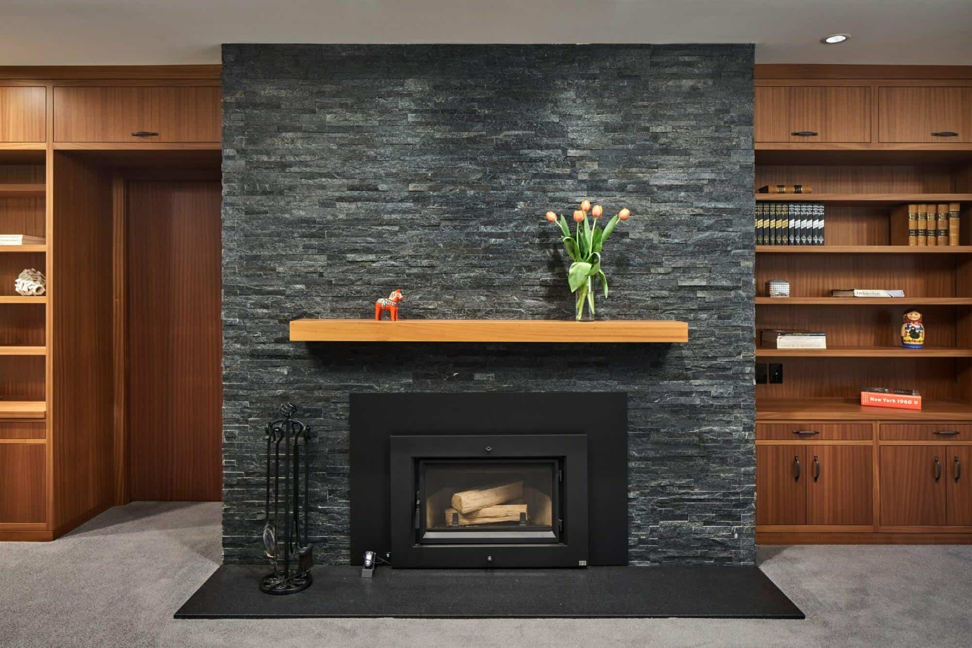 portland, or | kodis-salmon basement remodel, kodis salmon basement fireplace zoomed