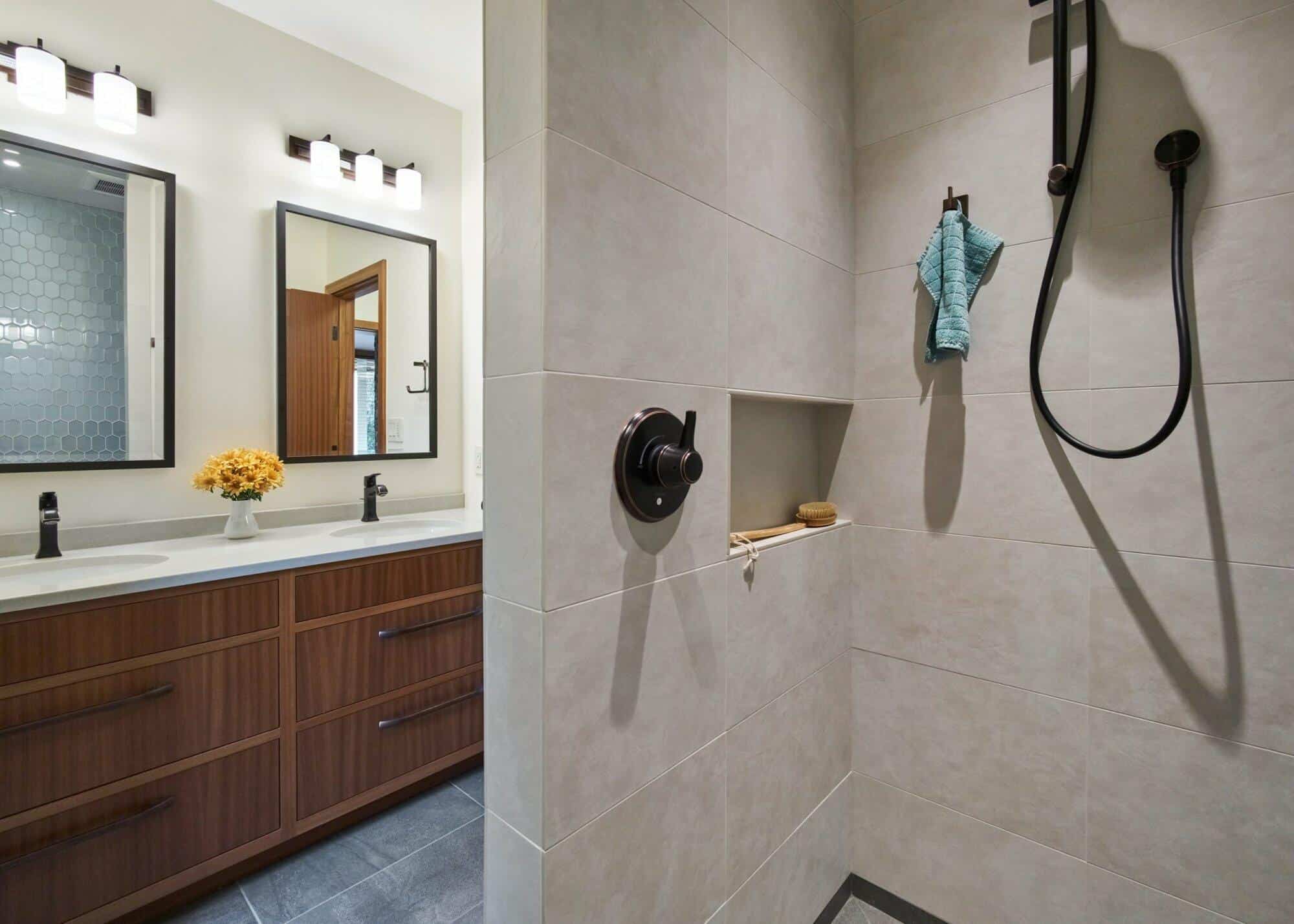 portland, or | kodis-salmon basement remodel, kodis salmon bath shower from inside