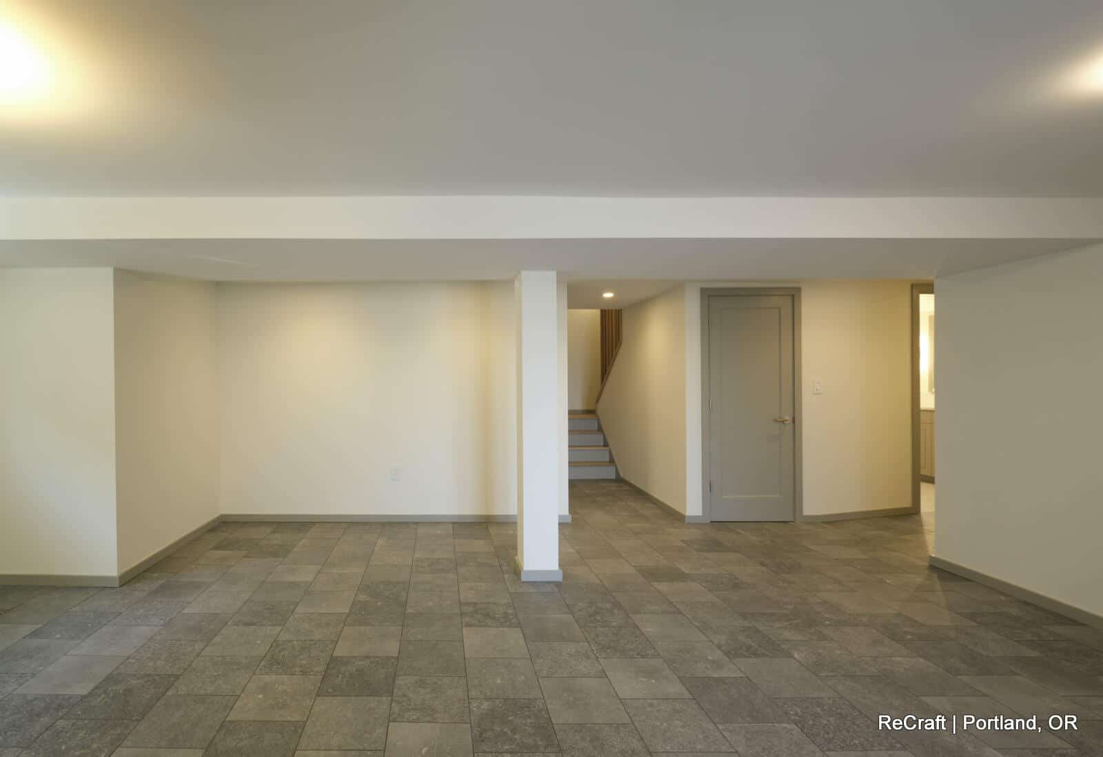 portland, or | scott basement remodel, scott basement facing stairs