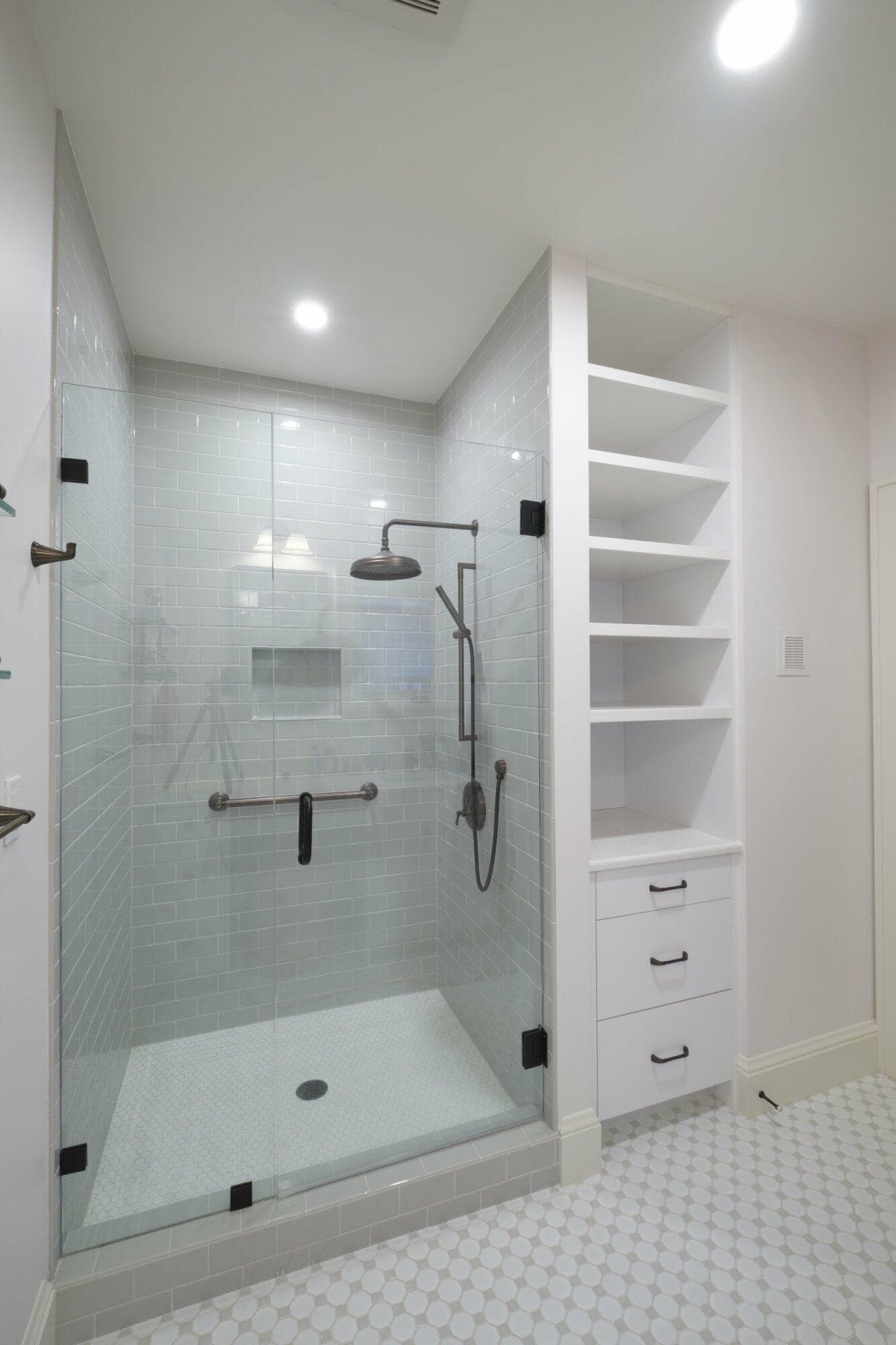 portland, or | gilbert primary bedroom and bathroom remodel, gilbert shower and built ins