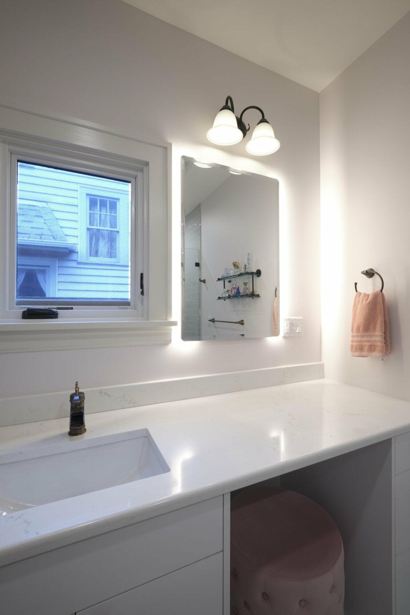 portland, or | gilbert primary bedroom and bathroom remodel, gilbert vanity and mirror lighting