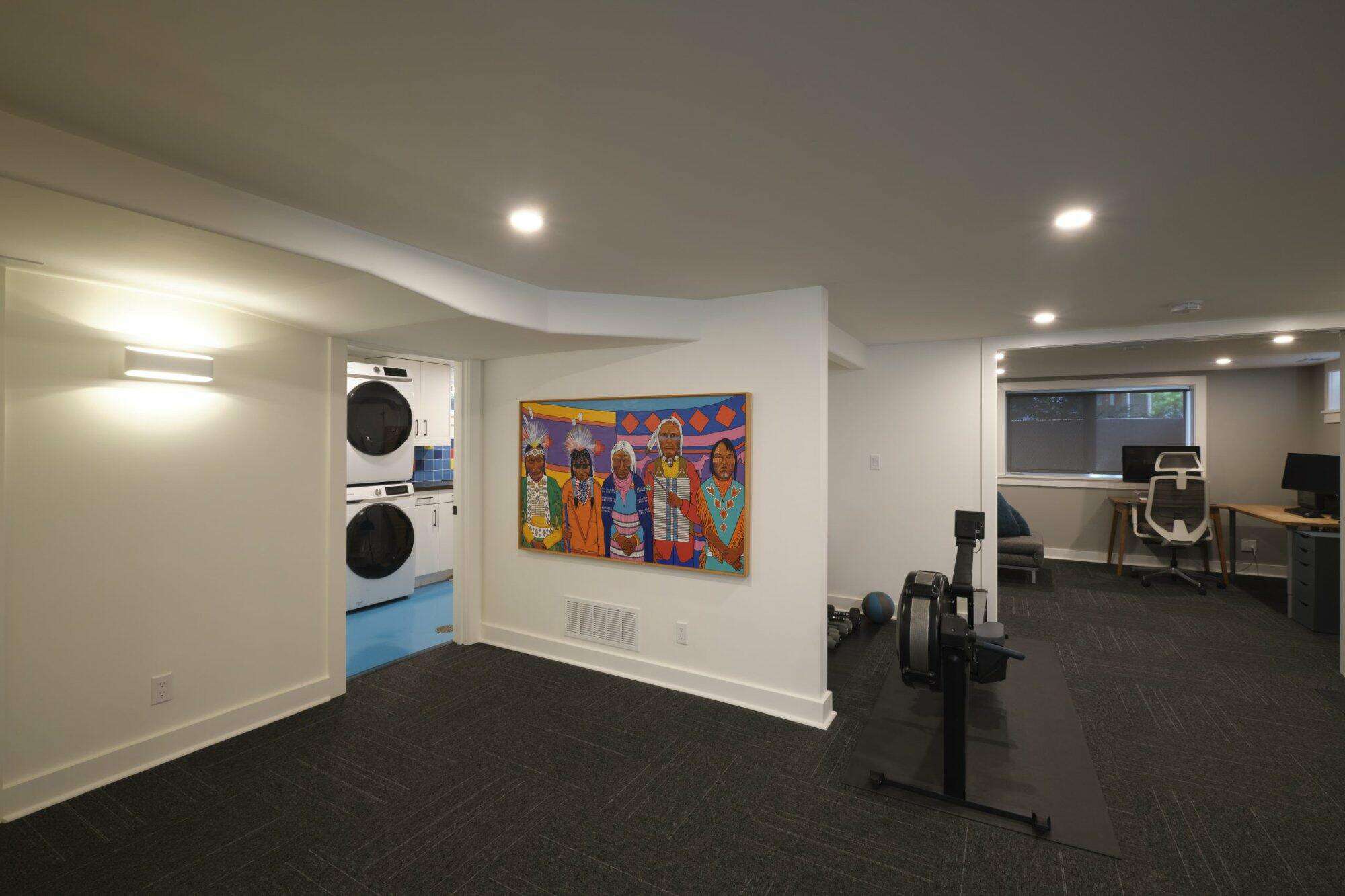 portland, or | wallace-sullivan basement remodel, wallace sullivan workout room and office to laundry open
