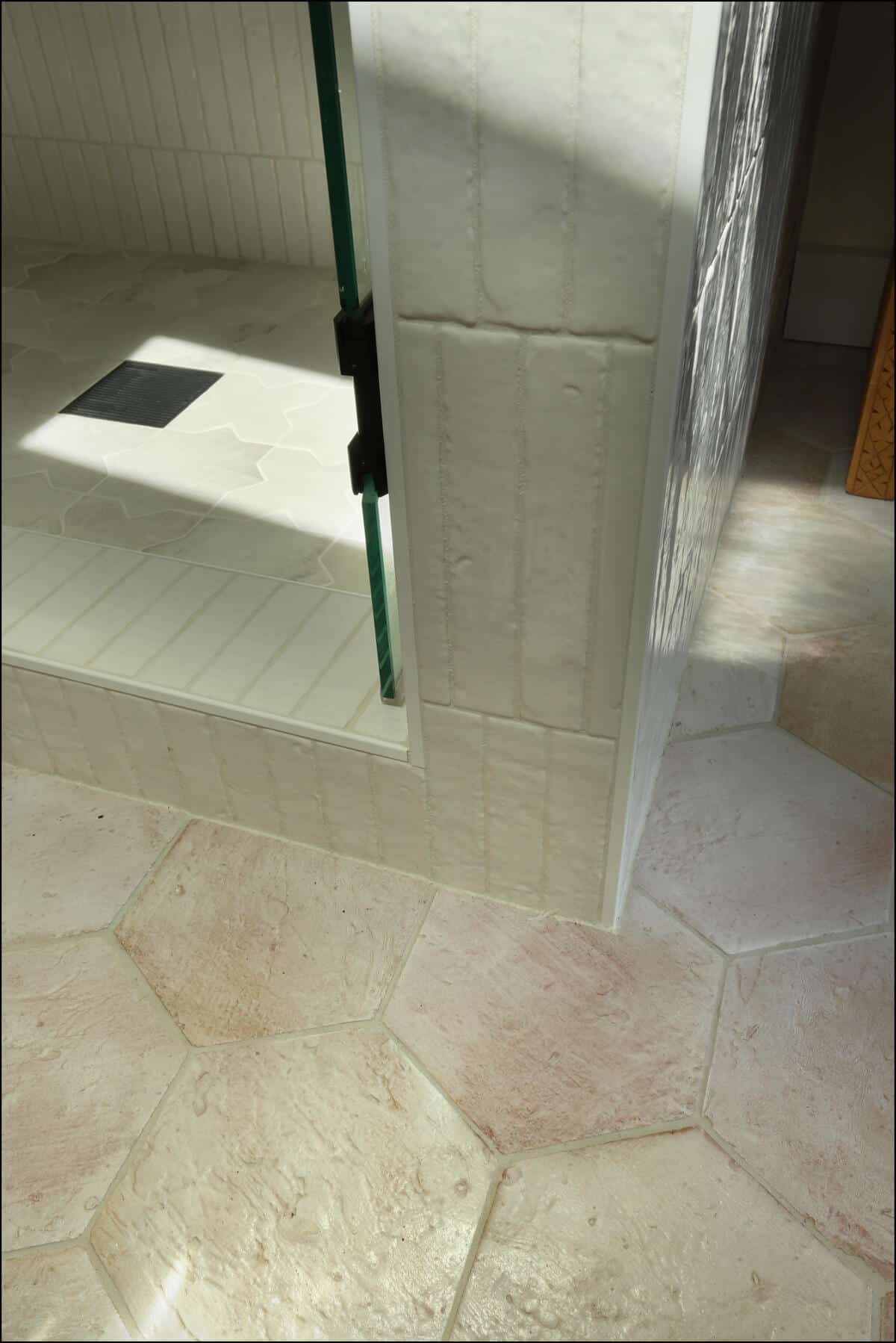 portland, or | scherer bathroom remodel, scherer floor to shower wall tile detail