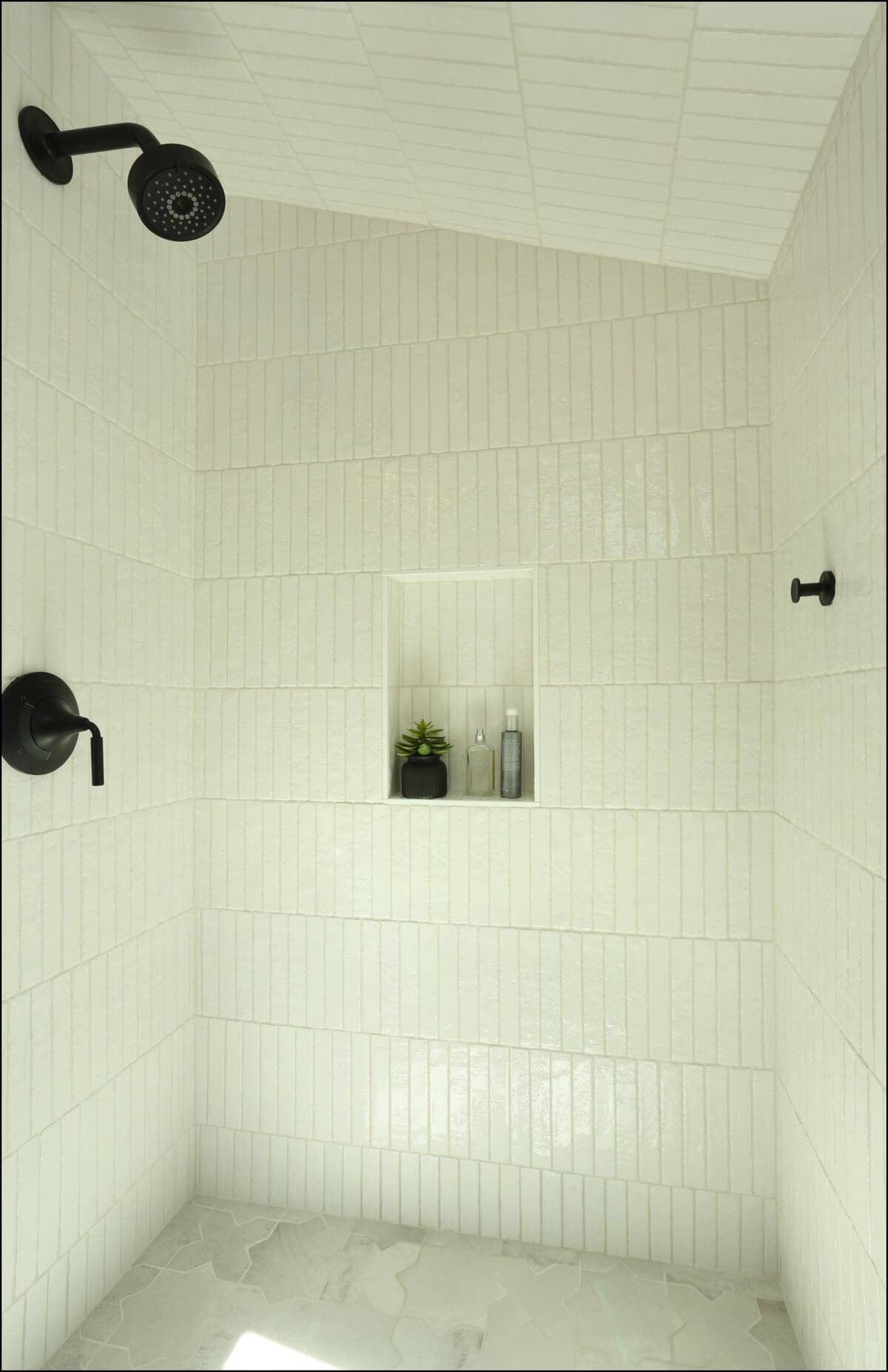 portland, or | scherer bathroom remodel, scherer shower hardware and niche vertical