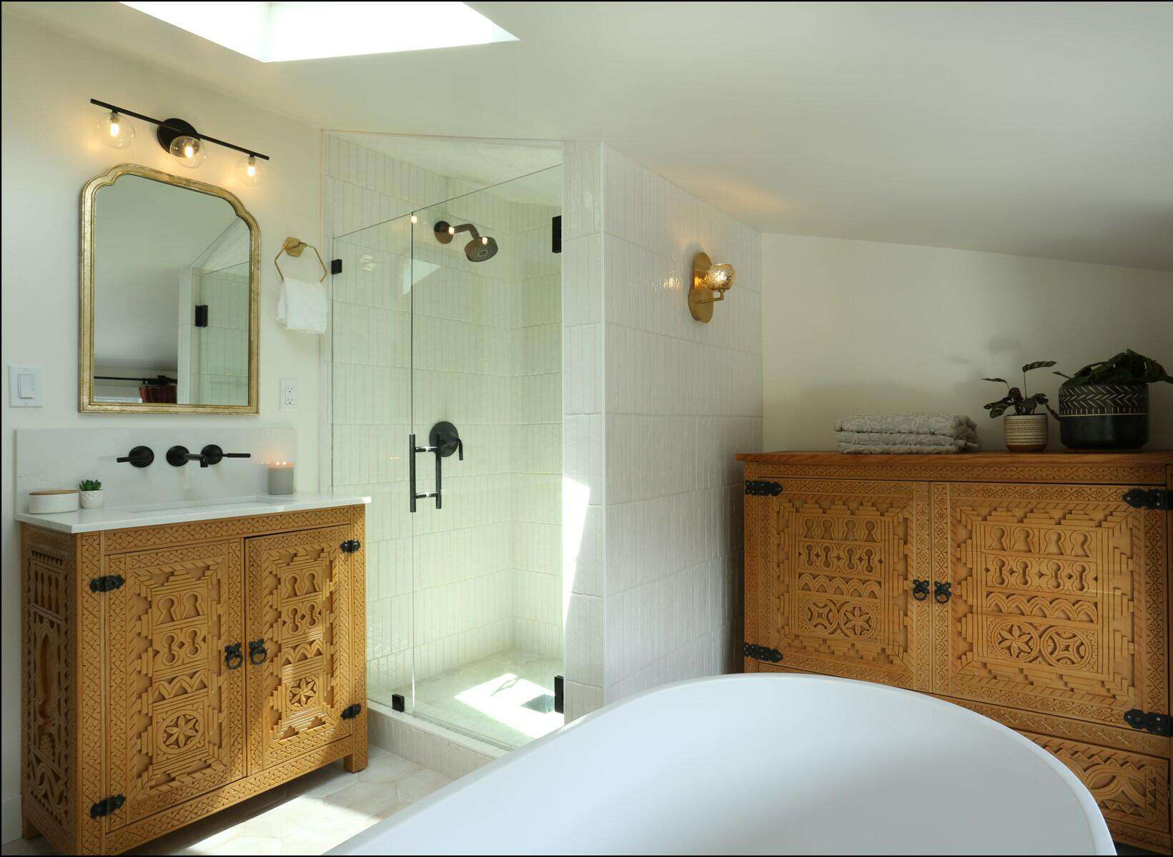 portland, or | scherer bathroom remodel, scherer vanity and linen cabinet from tub