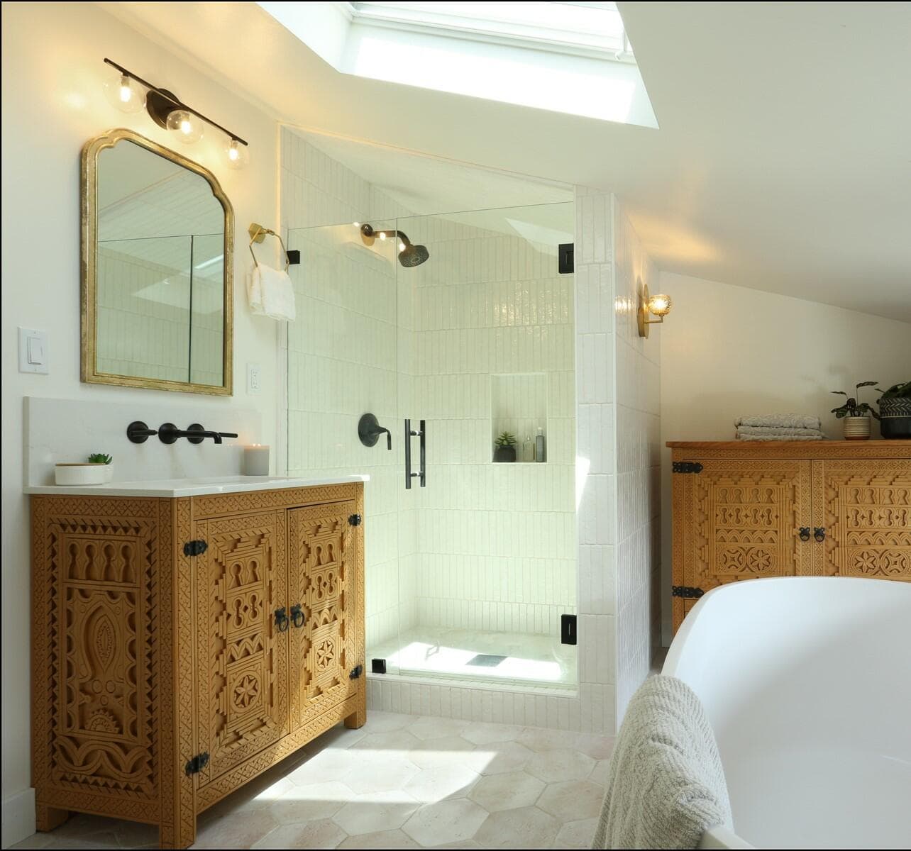 portland, or | scherer bathroom remodel, scherer vanity linen cabinet and shower from tub hardware